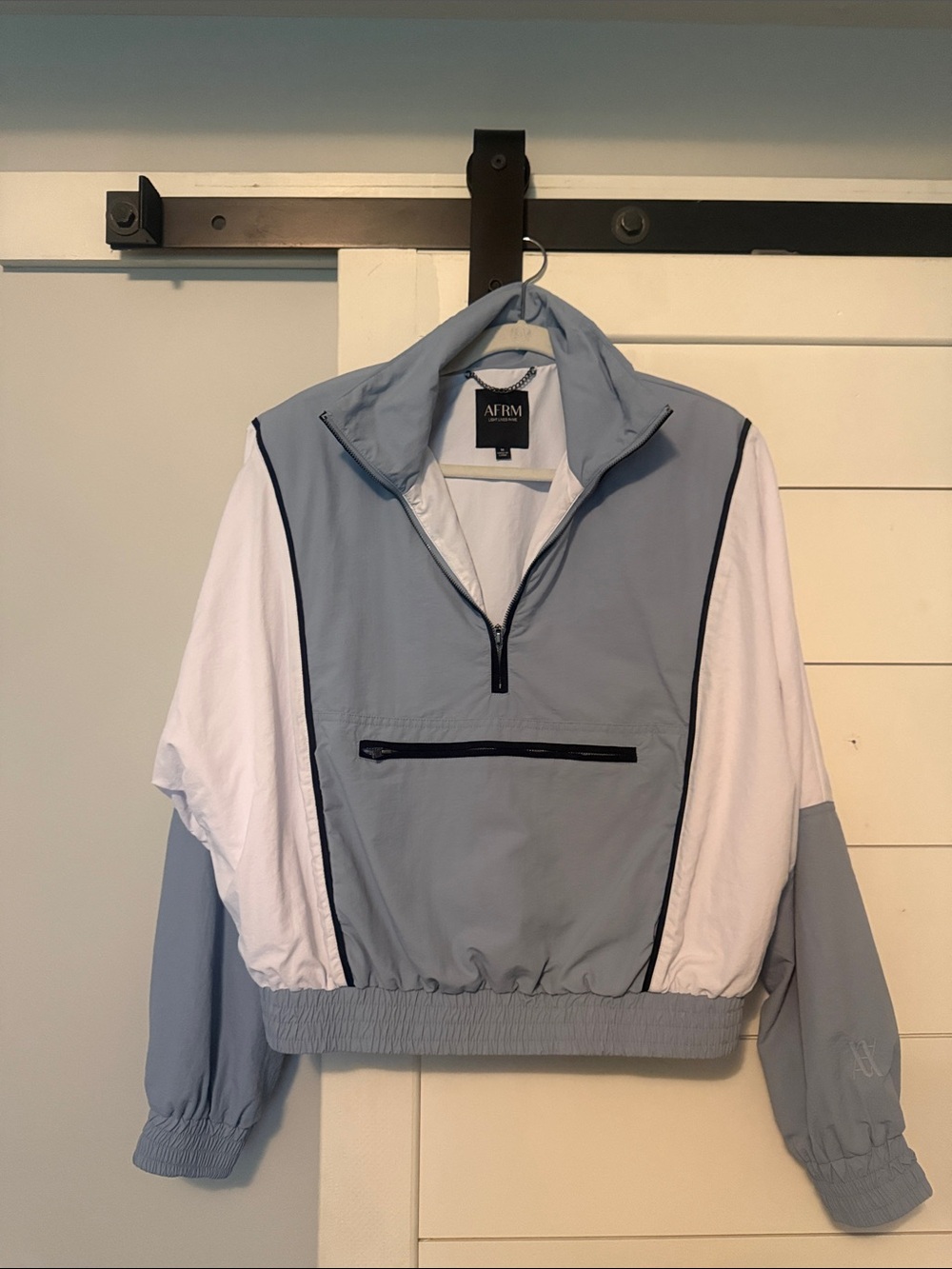 AFRM Virgo Blue & White Cropped Pullover Windbreaker